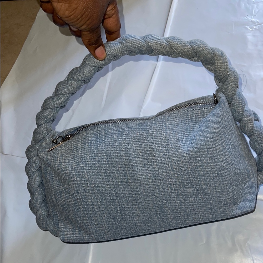 NWT Women Denim Vintage Jean Purse Woven Top Handle Lightweight Designer Chain - Picture 5 of 6